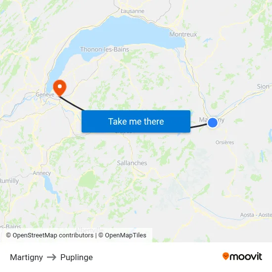 Martigny to Puplinge map