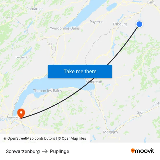 Schwarzenburg to Puplinge map