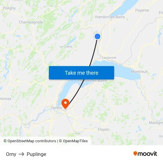 Orny to Puplinge map