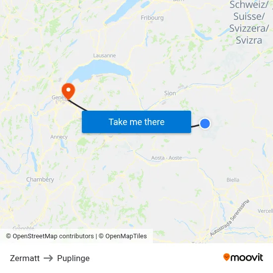 Zermatt to Puplinge map