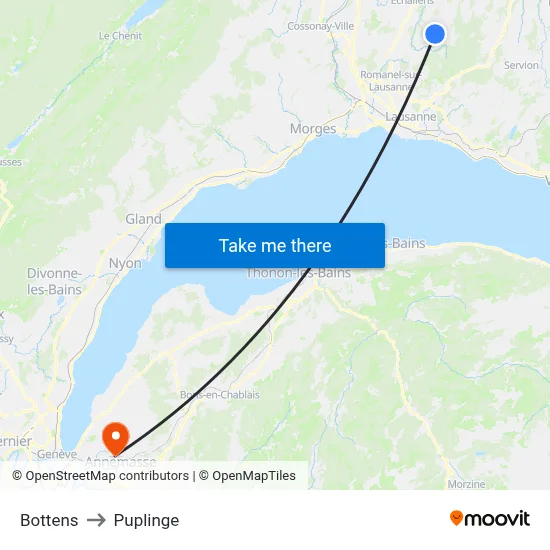 Bottens to Puplinge map