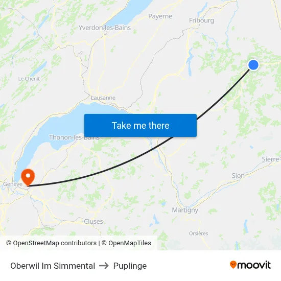 Oberwil Im Simmental to Puplinge map