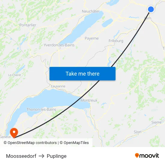 Moosseedorf to Puplinge map