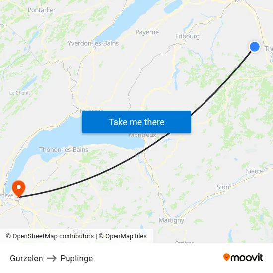 Gurzelen to Puplinge map