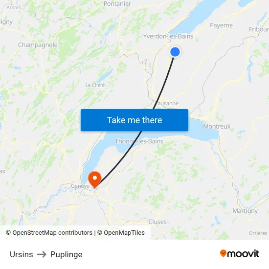 Ursins to Puplinge map