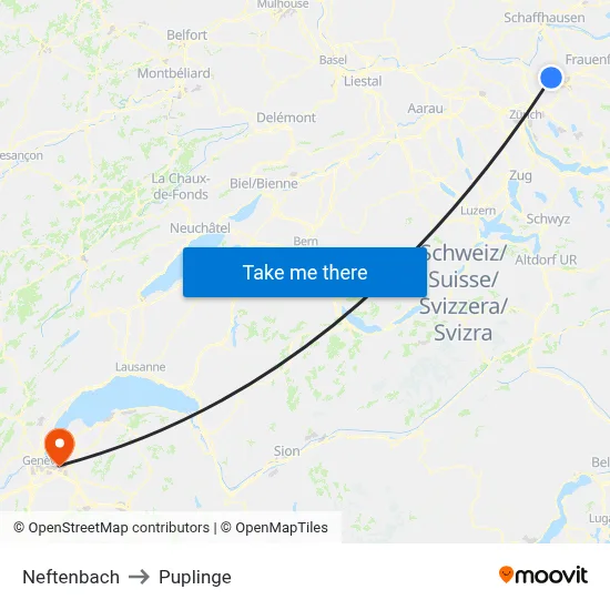 Neftenbach to Puplinge map