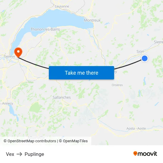 Vex to Puplinge map