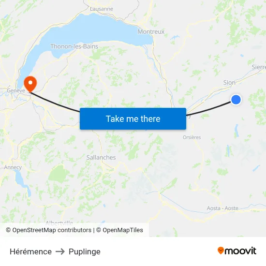 Hérémence to Puplinge map