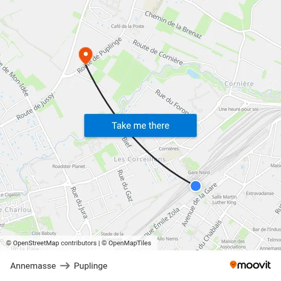 Annemasse to Puplinge map