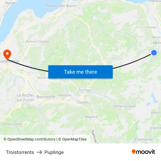Troistorrents to Puplinge map