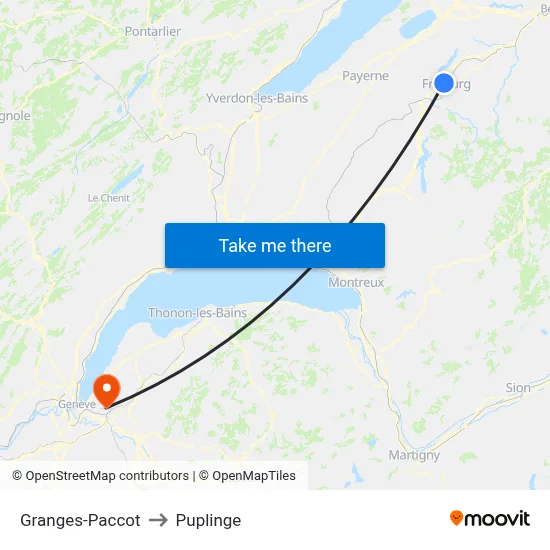 Granges-Paccot to Puplinge map