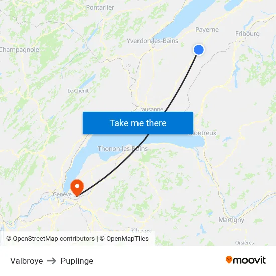 Valbroye to Puplinge map