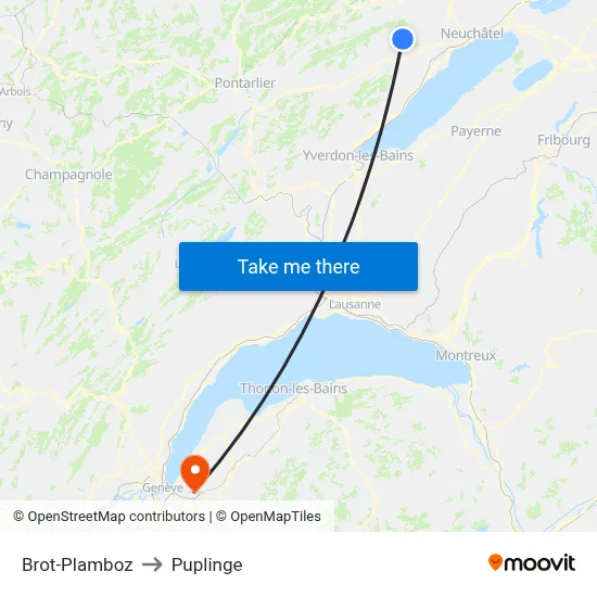 Brot-Plamboz to Puplinge map