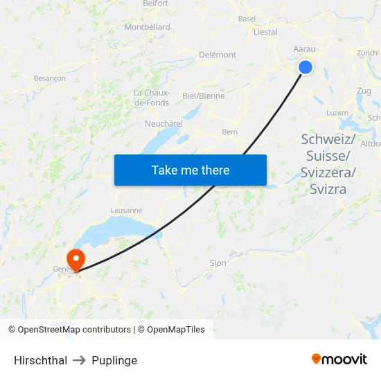 Hirschthal to Puplinge map