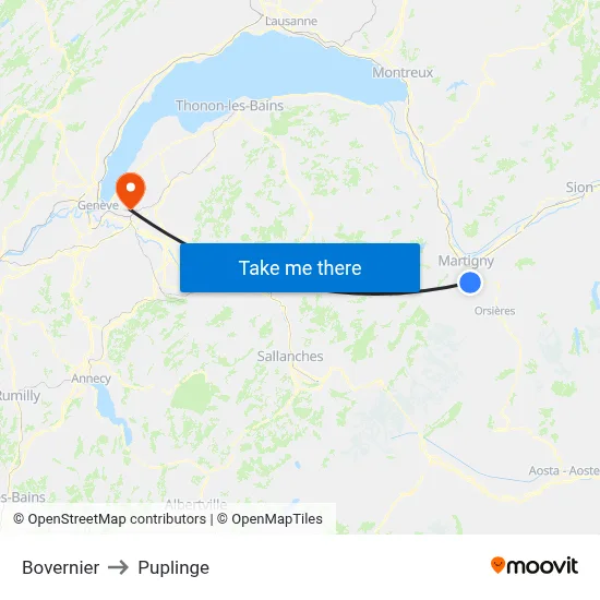Bovernier to Puplinge map