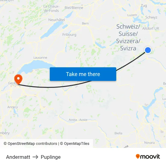 Andermatt to Puplinge map