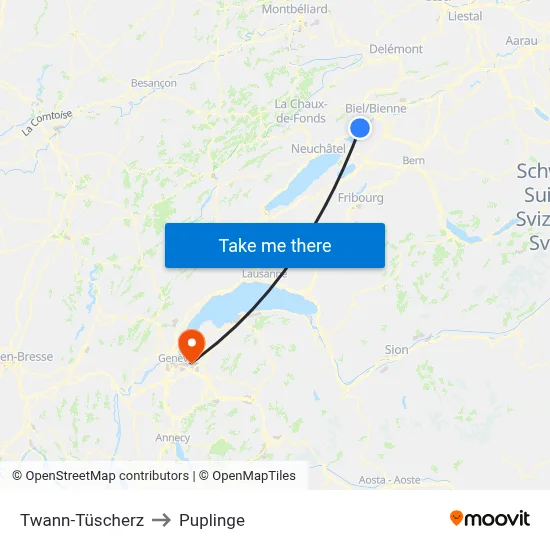 Twann-Tüscherz to Puplinge map