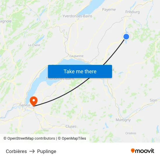 Corbières to Puplinge map