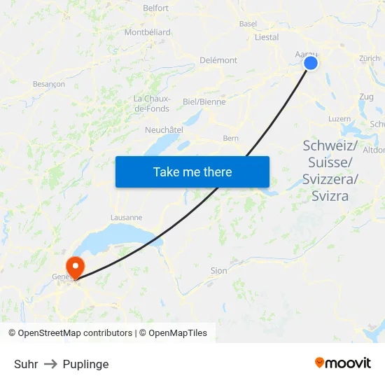 Suhr to Puplinge map