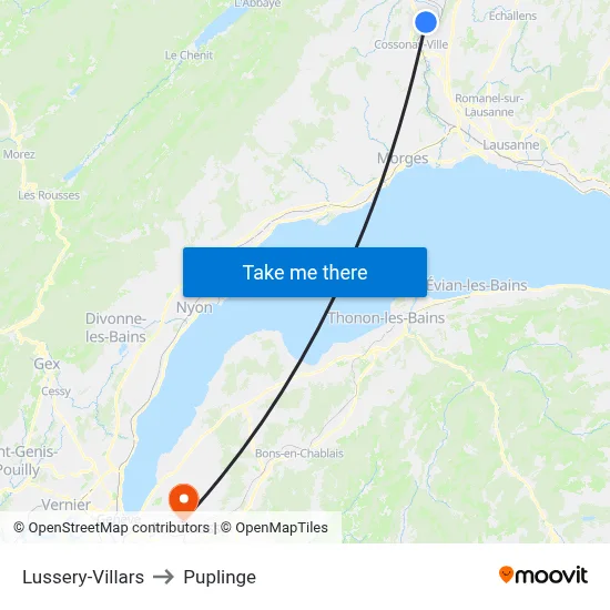 Lussery-Villars to Puplinge map