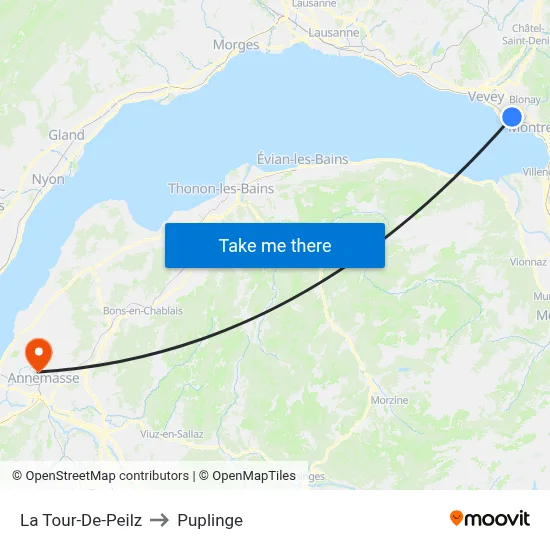 La Tour-De-Peilz to Puplinge map