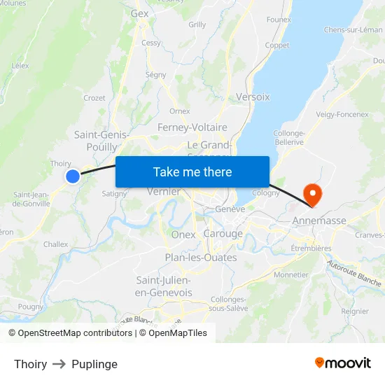 Thoiry to Puplinge map