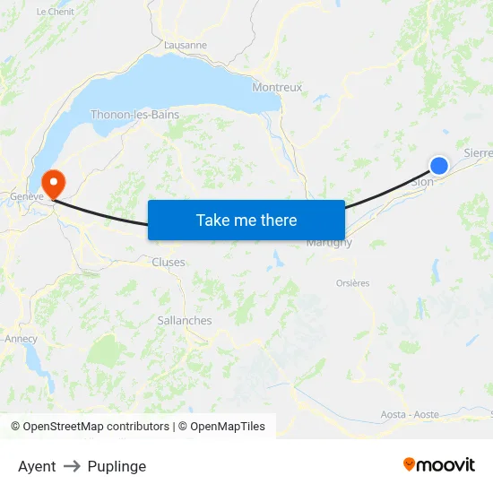 Ayent to Puplinge map