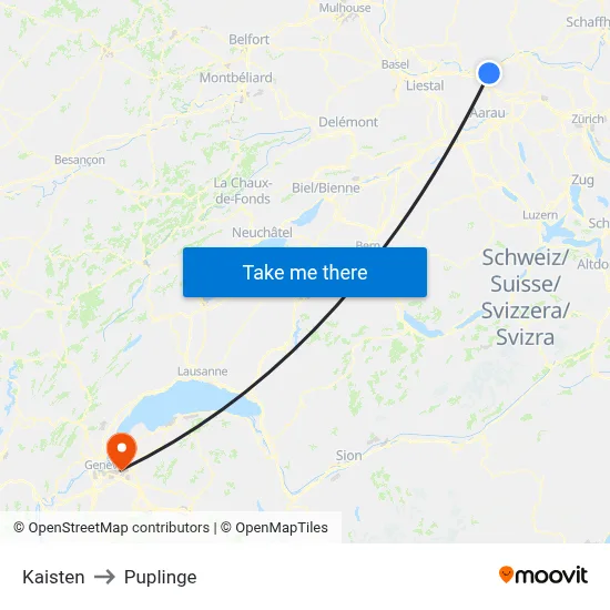 Kaisten to Puplinge map