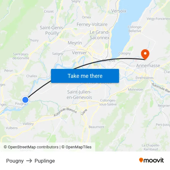 Pougny to Puplinge map