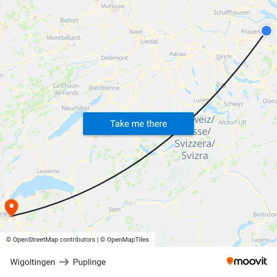 Wigoltingen to Puplinge map