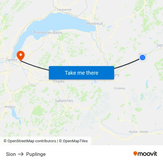Sion to Puplinge map