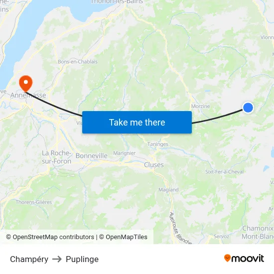 Champéry to Puplinge map
