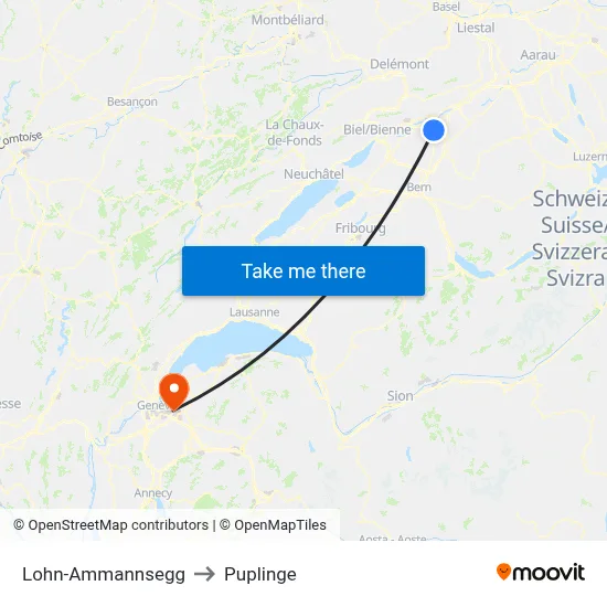 Lohn-Ammannsegg to Puplinge map