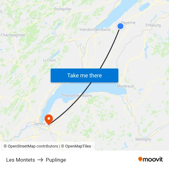 Les Montets to Puplinge map