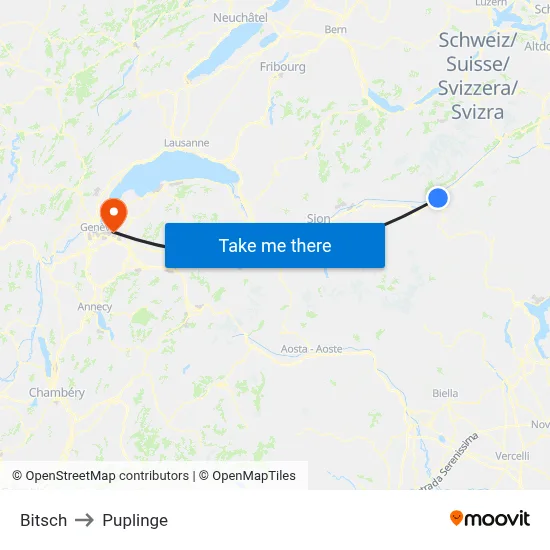 Bitsch to Puplinge map