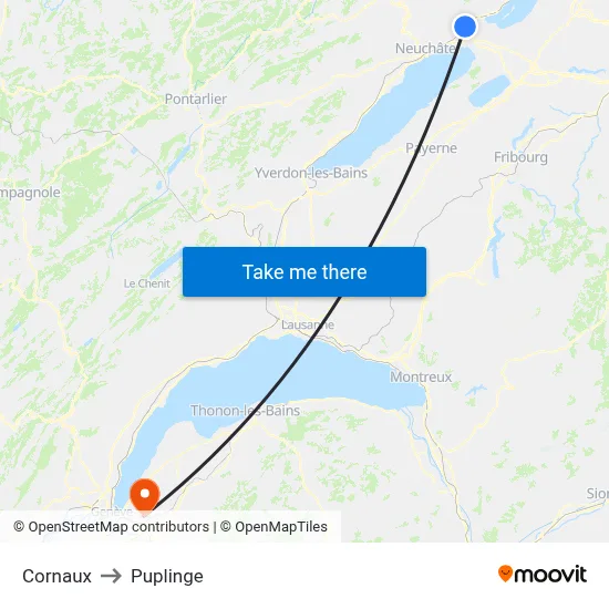 Cornaux to Puplinge map