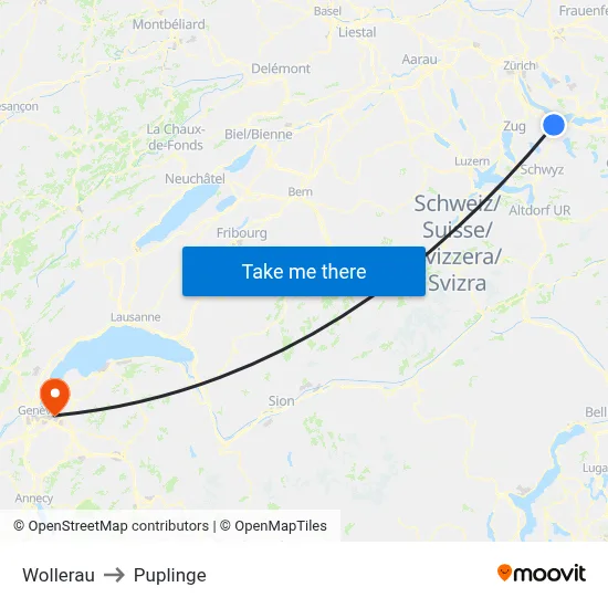 Wollerau to Puplinge map