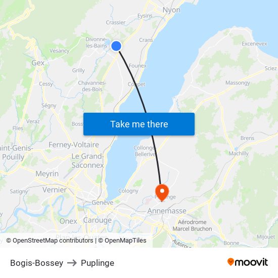 Bogis-Bossey to Puplinge map