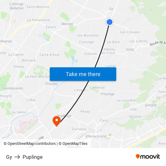 Gy to Puplinge map