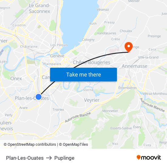 Plan-Les-Ouates to Puplinge map