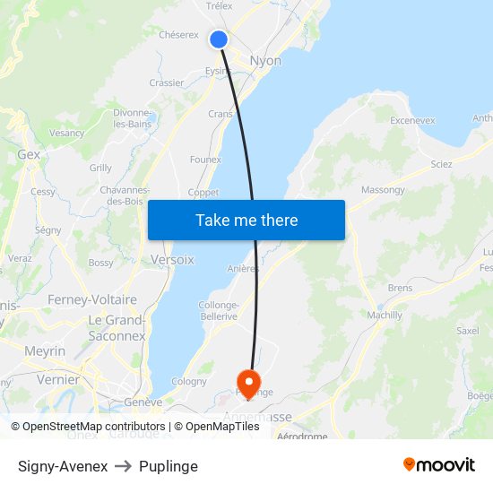 Signy-Avenex to Puplinge map