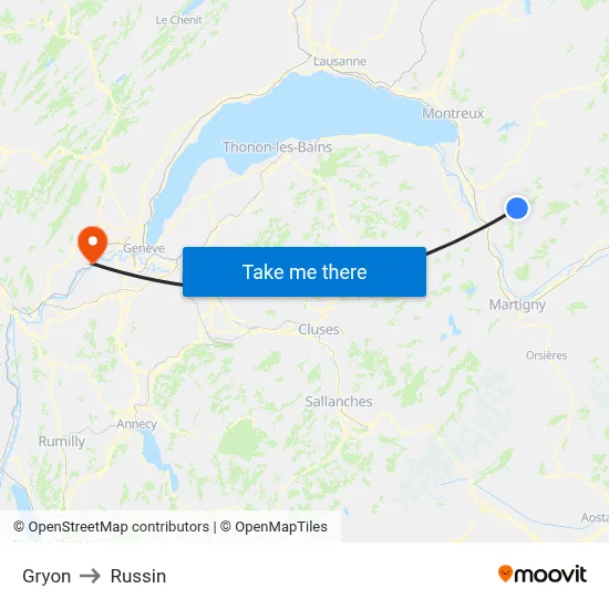 Gryon to Russin map