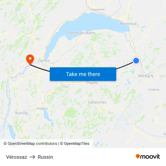 Vérossaz to Russin map
