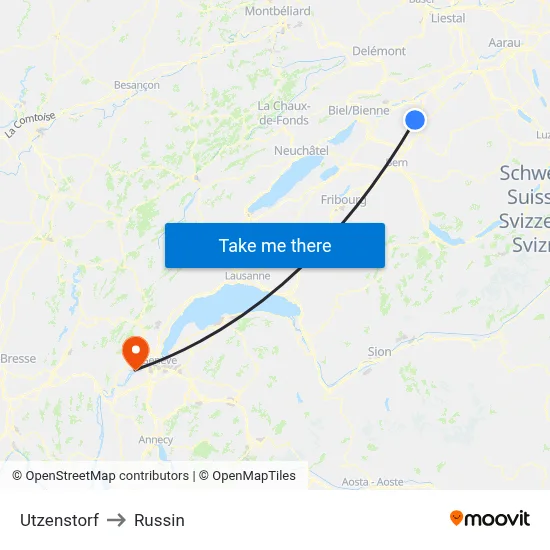 Utzenstorf to Russin map