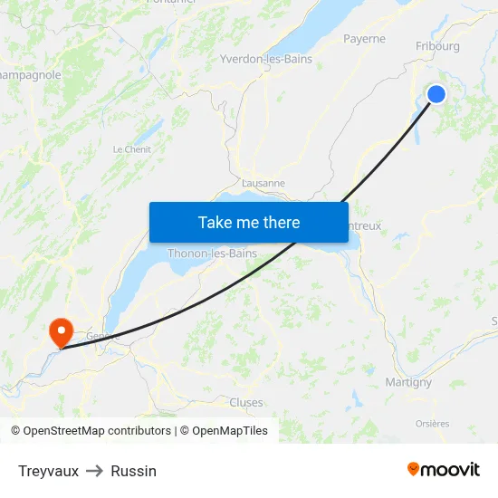 Treyvaux to Russin map