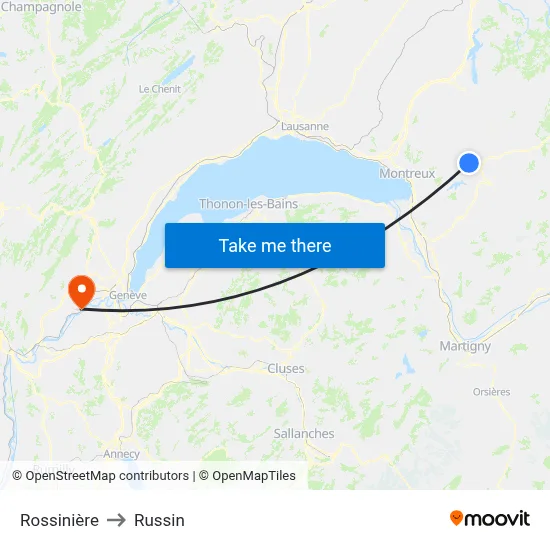 Rossinière to Russin map