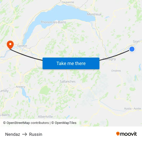 Nendaz to Russin map