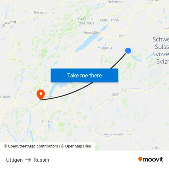 Uttigen to Russin map