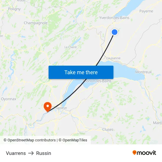 Vuarrens to Russin map