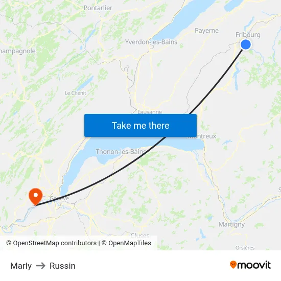 Marly to Russin map